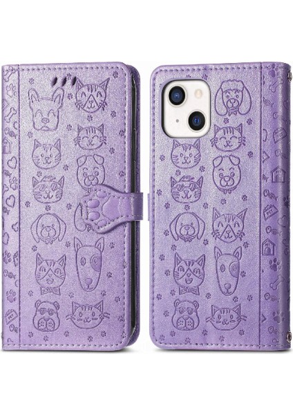 Iphone 13 Için Kılıf Kısa Kayış Darbeye Deri Kılıf Karikatür Hayvanlar (Yurt Dışından)