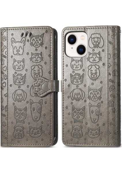 Iphone 15 Için Kılıf Kapak Kapak Kısa Kayış Deri Kılıf Karikatür Hayvanlar (Yurt Dışından)