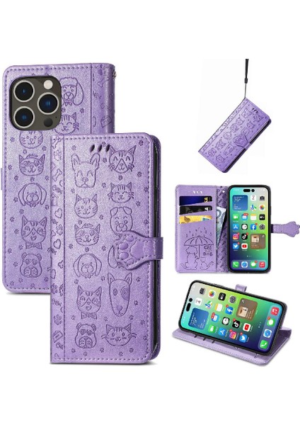Iphone 14 Için Kılıf Pro Darbeye Kapak Kapak Kısa Kayış Karikatür Hayvanlar (Yurt Dışından) modelleri