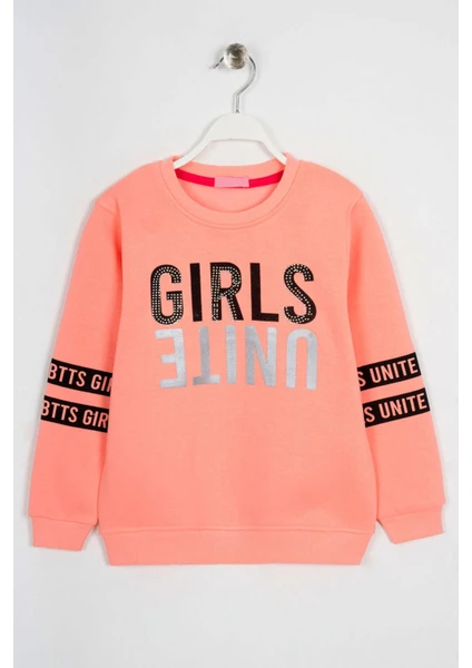 Bisiklet Yaka Uzun Kol Girls United Somon Renk Kız Çocuk Sweatshirt