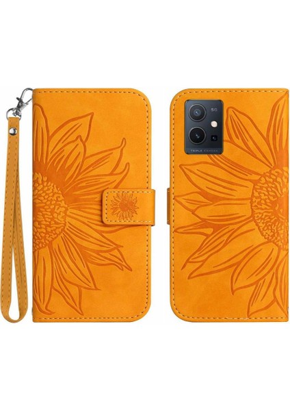 Vivo Y55 5G/Y75 5g Için Kart Yuvaları Tutucu Kabartmalı Pu ile Kısa Kayış (Yurt Dışından)