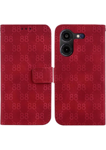 Tecno Pova 5 Pro Kickstand Çift 8 Kabartmalı Pu Deri Için Telefon Kılıfı (Yurt Dışından)