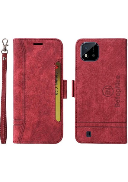 Realme C20/C11 Tpu Deri Manyetik Kart Yuvaları Için Kılıf Cüzdan Kapak Çevirin (Yurt Dışından)
