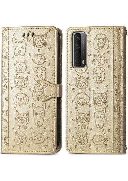 Huawei P Akıllı 2021 Karikatür Hayvanlar Için Kılıf Deri Kılıf Darbeye Çevir (Yurt Dışından)