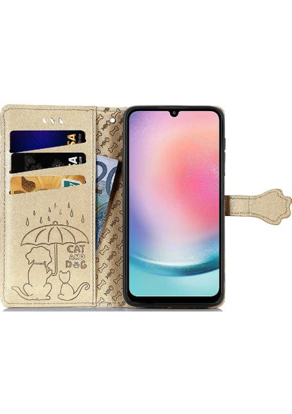 BDT Boutique Samsung Galaxy A24 4g Için Kılıf Kısa Kayış Deri Kılıf Karikatür Hayvanlar (Yurt Dışından)