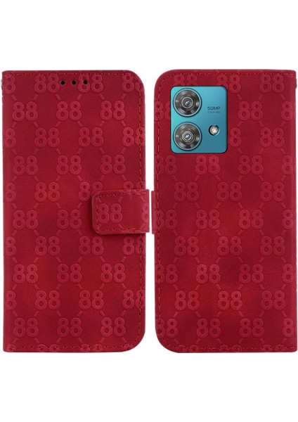 Motorola Kenar 40 Neo Pu Deri Kickstand Çift 8 Kabartmalı Telefon Kılıfı (Yurt Dışından)
