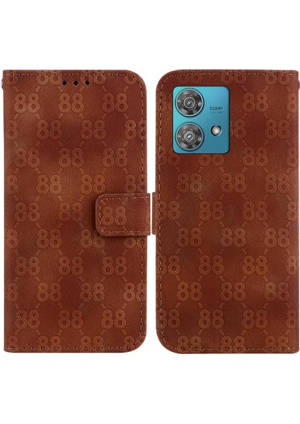 Motorola Kenar 40 Neo Pu Deri Kickstand Çift 8 Kabartmalı Telefon Kılıfı (Yurt Dışından)