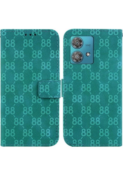 Motorola Kenar 40 Neo Pu Deri Kickstand Çift 8 Kabartmalı Telefon Kılıfı (Yurt Dışından)