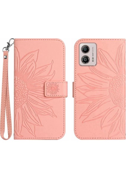 Motorola Moto G53 Flip Cüzdan Telefon Kılıfı Için Kılıf Kabartmalı Ayçiçeği Kısa (Yurt Dışından)