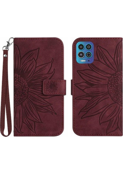 Motorola Moto G100 Kabartmalı Ayçiçeği Kart Yuvaları Tutucu Pu (Yurt Dışından)