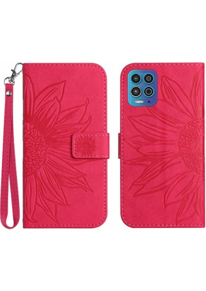 Motorola Moto G100 Kabartmalı Ayçiçeği Kart Yuvaları Tutucu Pu (Yurt Dışından)