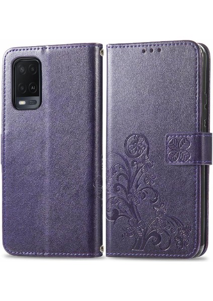 Oppo A54 4g Için Kılıf Kısa Kayış Dört Yapraklı Yonca Deri Kılıf Kapak Çevirin (Yurt Dışından)