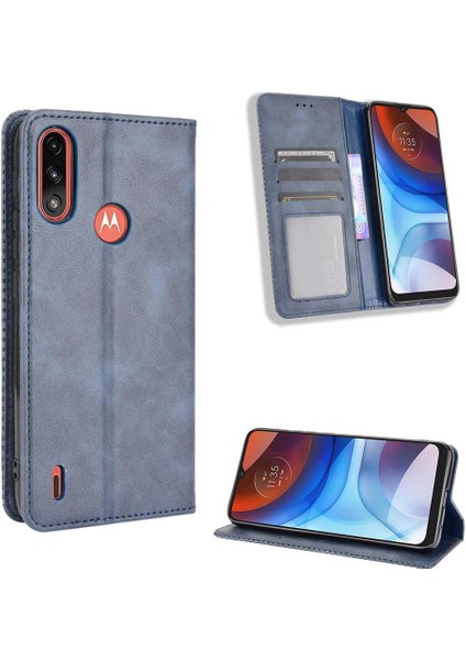 Motorola Moto E7 Güç Pu Deri Manyetik Kapatma Cüzdan Için Kılıf (Yurt Dışından)