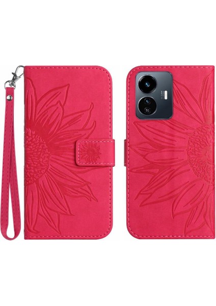 Vivo Y77 5G/Y77E 5g Için Kart Yuvaları Tutucu ile Kabartmalı Ayçiçeği Pu (Yurt Dışından)