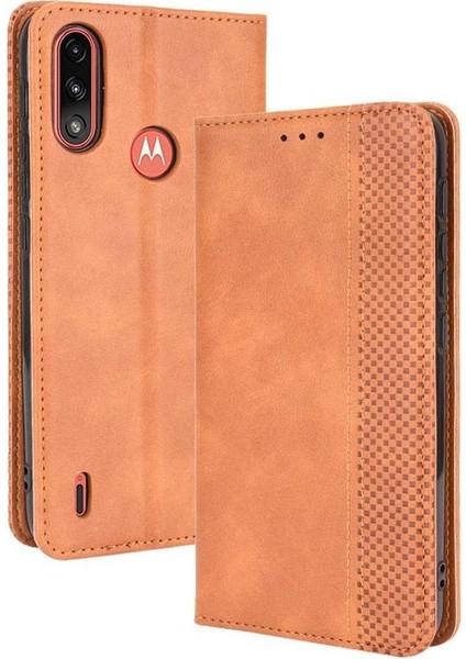 Motorola Moto E7 Güç Pu Deri Manyetik Kapatma Cüzdan Için Kılıf (Yurt Dışından)