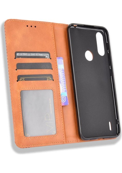 Motorola Moto E7 Güç Pu Deri Manyetik Kapatma Cüzdan Için Kılıf (Yurt Dışından)