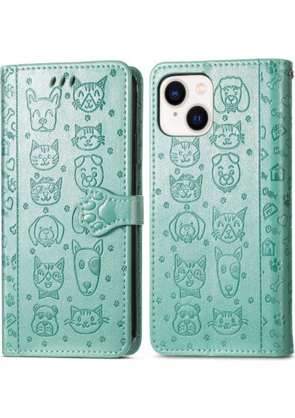 Iphone 15 Için Kılıf Artı Karikatür Hayvanlar Kısa Kayış Darbeye Deri (Yurt Dışından)