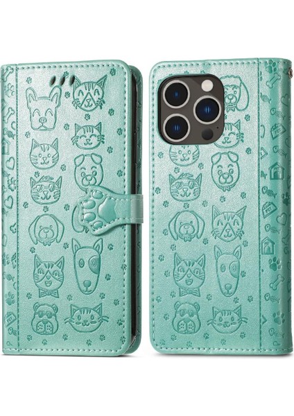 Iphone 14 Için Kılıf Promax Karikatür Hayvanlar Kısa Kayış Kapak Çevirin Deri (Yurt Dışından)