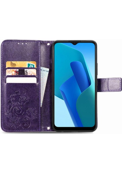 Oppo A16K Zarif Iş Flip Kapak Için Kılıf Kısa Kayış Dört Yaprak (Yurt Dışından) modelleri