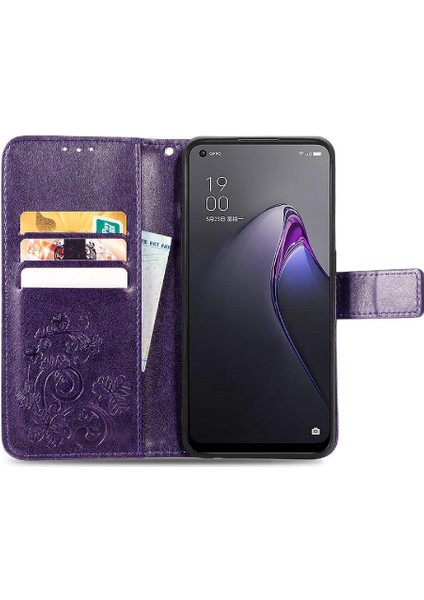 Oppo Oppo 8 Deri Kılıf Kapak Kapak Dört Yapraklı Yonca Kısa Kayış (Yurt Dışından)