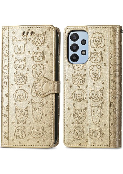 Samsung Galaxy A23 Kılıf Için Kılıf Kısa Kayış Karikatür Hayvanlar Flip (Yurt Dışından)