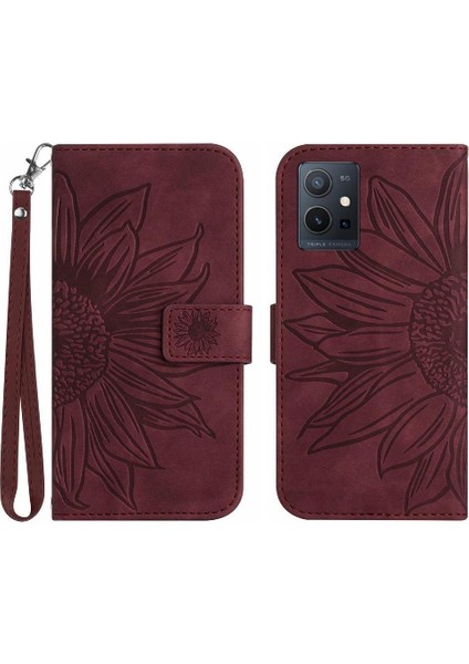 Vivo Y55 5G/Y75 5g Için Kart Yuvaları Tutucu Kabartmalı Pu ile Kısa Kayış (Yurt Dışından)