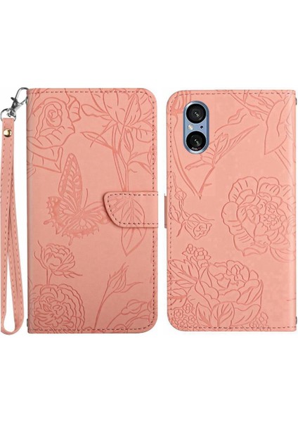 Sony Xperia 5 V Için Kılıf Darbeye Deri Kılıf Bilek Kayışı ile Pu Flip (Yurt Dışından)