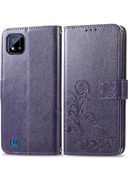 Realme C20 Dört Yapraklı Yonca Flip Kapak Kılıf Için Kılıf Kısa Kayış (Yurt Dışından)