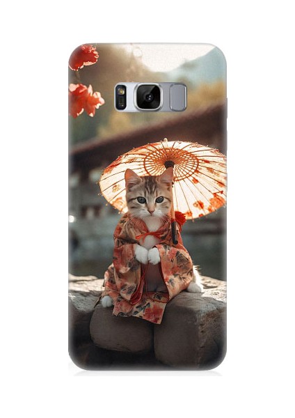 Samsung Galaxy S8 Uyumlu Geyşa Kıyafetli Kedi Desenli Silikon Kılıf