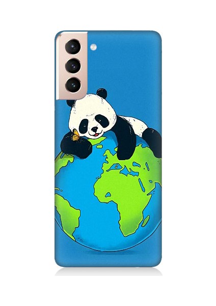 Samsung Galaxy S21 Uyumlu Yorgun Panda ve Dünya Desenli Silikon Kılıf