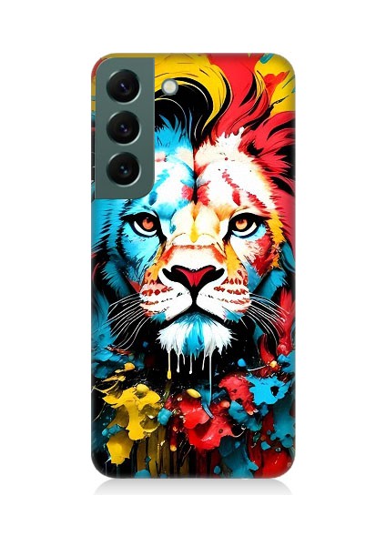Samsung Galaxy S22 Uyumlu Renli Boyalı Aslan Yüzü Desenli Silikon Kılıf