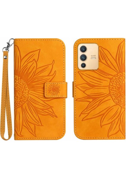 Kart Yuvaları Tutucu Flip Cüzdan ile Vivo V23 5g Kabartmalı Ayçiçeği Için Kılıf (Yurt Dışından)