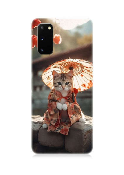 Samsung Galaxy S20 Uyumlu Geyşa Kıyafetli Kedi Desenli Silikon Kılıf