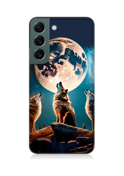 Samsung Galaxy S22 Uyumlu 3 Kurt ve Dolunay Desenli Silikon Kılıf