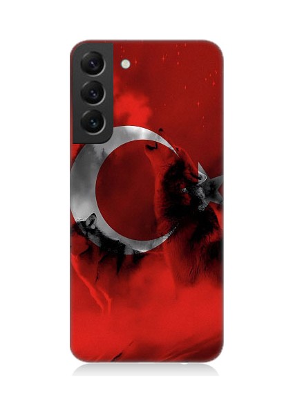 Samsung Galaxy S22 Plus Uyumlu Türk Bayrağı ve Kurt Desenli Silikon Kılıf