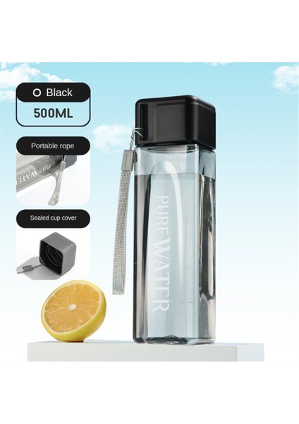 Minimalist Kare Su Bardağı Kişilik El Bardak Yaratıcı Taşınabilir Bardak Sızdırmaz Isıya Dayanıklı Plastik Bardak Pc Siyah #500ML (Yurt Dışından)
