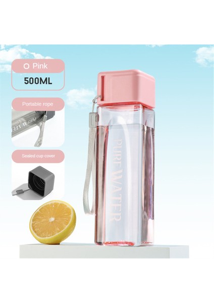 Minimalist Kare Su Bardağı Kişilik El Bardak Yaratıcı Taşınabilir Bardak Sızdırmaz Isıya Dayanıklı Plastik Bardak Pc Pembe #500ML (Yurt Dışından)