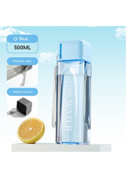 CCmoo Pretty Minimalist Kare Su Bardağı Kişilik El Bardak Yaratıcı Taşınabilir Bardak Sızdırmaz Isıya Dayanıklı Plastik Bardak Pc Mavi #500ML (Yurt Dışından)