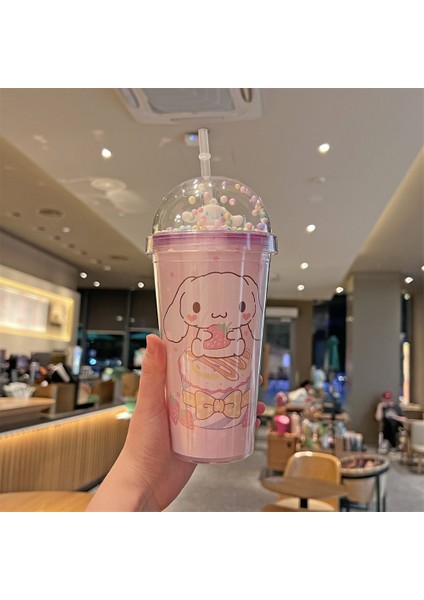 Yaz Net Kırmızı Yeni Kulomi Su Bardağı Yaratıcı Sanli Martı Sevimli Çizgi Film Yüksek Değerli Çift Katmanlı Pipet Bardak Mor-Yugui Köpek #450ML (Yurt Dışından)