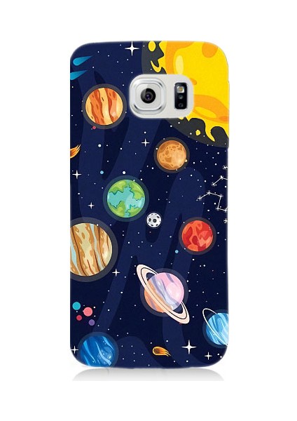 Samsung Galaxy S6 Edge Uyumlu Gezegenler ve Yıldız Haritası Desenli Silikon Kılıf