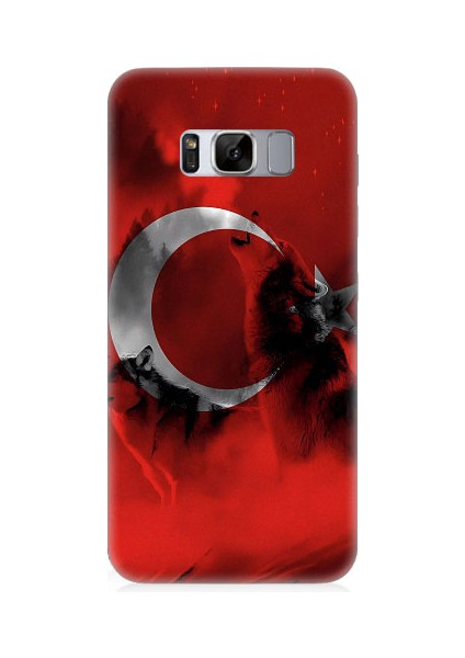 Samsung Galaxy S8 Plus Uyumlu Türk Bayrağı ve Kurt Desenli Silikon Kılıf