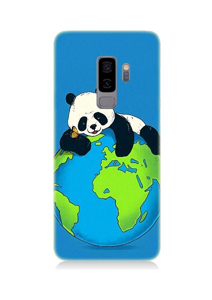 Samsung Galaxy S9 Plus Uyumlu Yorgun Panda ve Dünya Desenli Silikon Kılıf