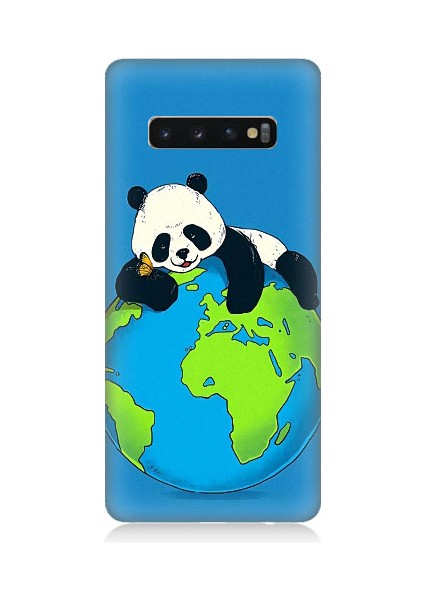 Samsung Galaxy S10 Plus Uyumlu Yorgun Panda ve Dünya Desenli Silikon Kılıf