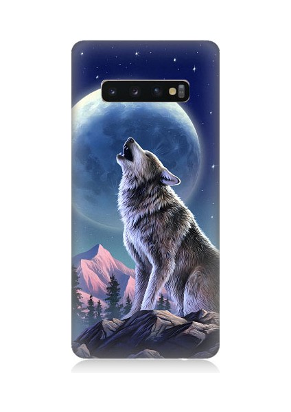 Samsung Galaxy S10 Plus Uyumlu Kurt ve Ay Desenli Silikon Kılıf