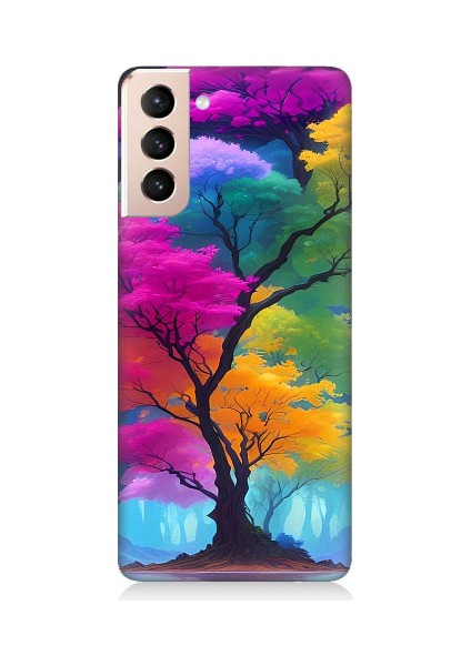 Samsung Galaxy S21 Plus Uyumlu Renkli Hayat Ağacı Desenli Silikon Kılıf