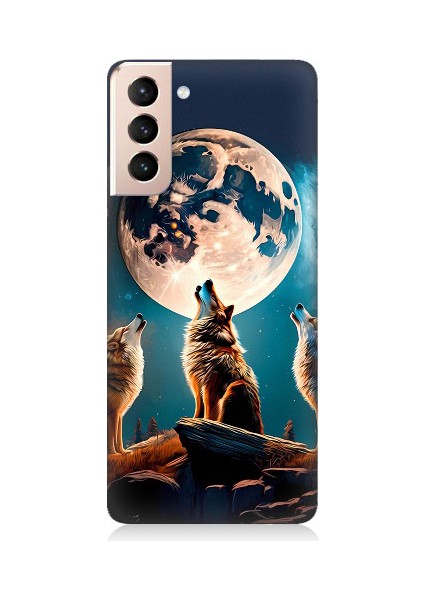 Samsung Galaxy S21 Plus Uyumlu 3 Kurt ve Dolunay Desenli Silikon Kılıf