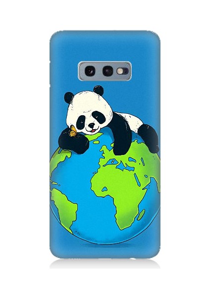 Samsung Galaxy S10E Uyumlu Yorgun Panda ve Dünya Desenli Silikon Kılıf
