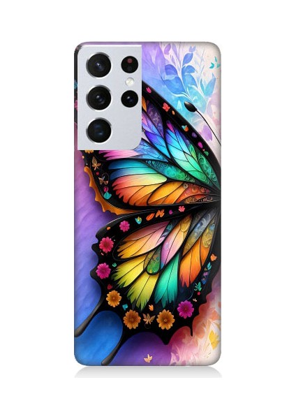 Samsung Galaxy S21 Ultra Edition Uyumlu Renkli Kanatlı Kelebek Desenli Silikon Kılıf