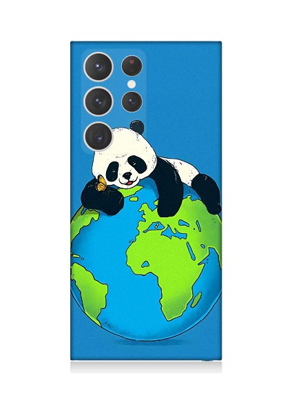 Samsung Galaxy S23 Ultra Uyumlu Yorgun Panda ve Dünya Desenli Silikon Kılıf