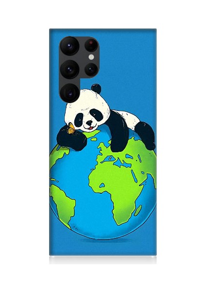 Samsung Galaxy S22 Ultra Uyumlu Yorgun Panda ve Dünya Desenli Silikon Kılıf